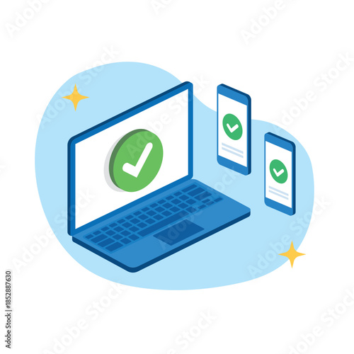 Seamless confirmation success status check flat design vector illustration for user interface or empty state ui screens