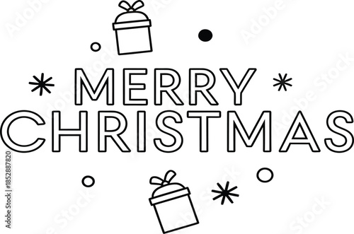 Merry christmas festive holiday greeting card with gift boxes and snowflakes