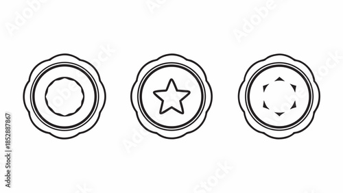Three circular badges with decorative edges and inner designs