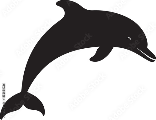 Minimal silhouette style vector dolphin logo design featuring clean black shapes, smooth flowing line art, modern minimalist marine animal icon ideal for branding, ocean conservation projects, aquatic