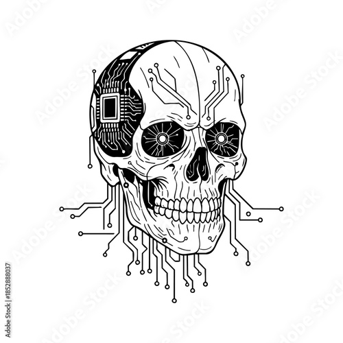 artificial intelligence cyborg skull illustration
