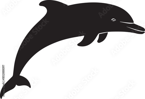 Minimal silhouette style vector dolphin logo design featuring clean black shapes, smooth flowing line art, modern minimalist marine animal icon ideal for branding, ocean conservation projects, aquatic