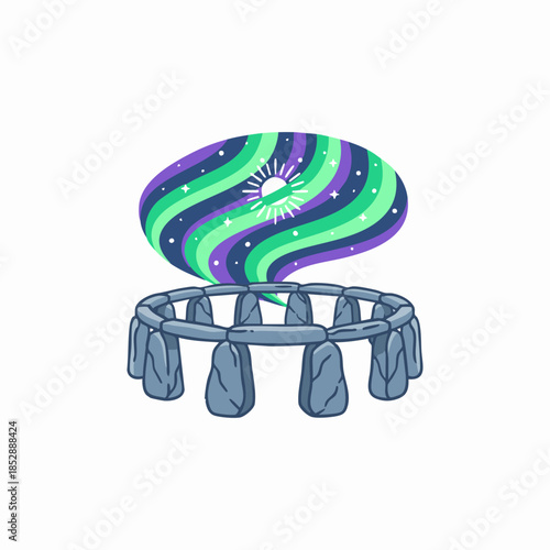 ancient stonehenge with celestial aurora sky