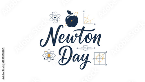 Newton Day celebration with apple and scientific symbols illustration  