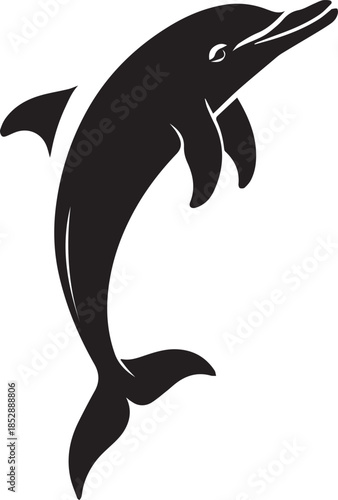 Minimal silhouette style vector dolphin logo design featuring clean black shapes, smooth flowing line art, modern minimalist marine animal icon ideal for branding, ocean conservation projects, aquatic