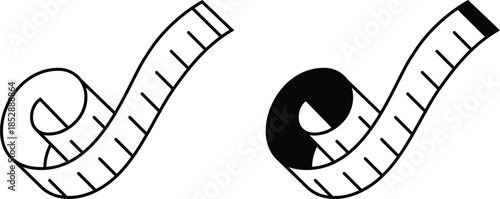 Measuring tape roll line art Icon simple tape measure vector Illustration.