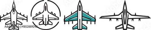 Fighter jet icon with streamlined bold lines minimal military combat aircraft aviation symbol