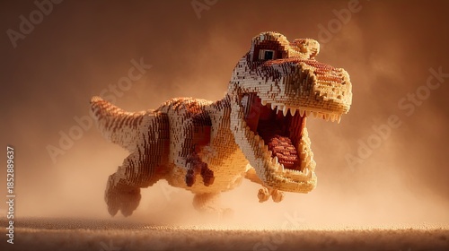 Creative Kids Playing with Toy Bricks Dynamic dinosaur toy capturing imagination.
