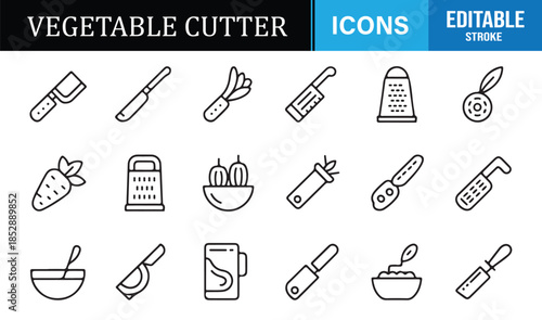 Cooking utensil and vegetable prep icons set