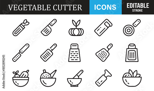 Kitchen knife and vegetable slicing symbol collection