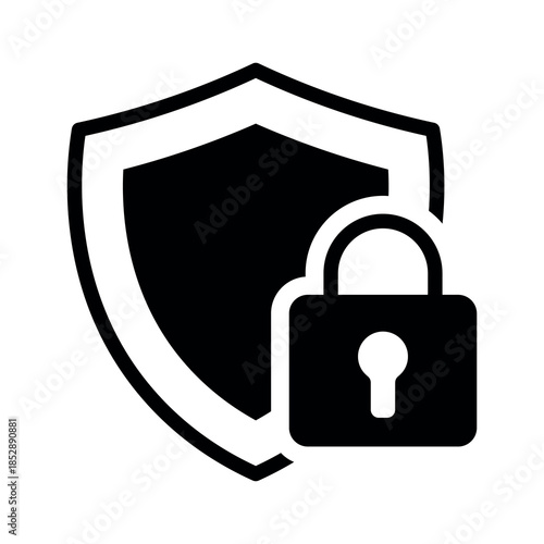 Minimal black and white security and privacy icon set featuring passwords, Face ID, fingerprint authentication, data protection, secure payments, access control and warning symbols. Ideal for websites