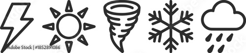 Weather Icons Set Lightning Sun Tornado Snow Rain Symbols.