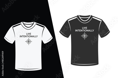 Two T-shirts with " Live Intentionally" and Compass Graphic apparel clothing