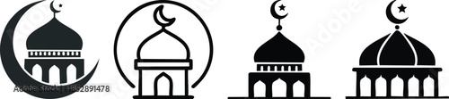 Masjid dome and crescent icon representing Ramadan islamic worship spiritual architecture