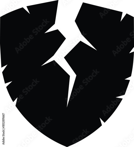 Broken Shield Icon Illustrates Vulnerability and Damage.