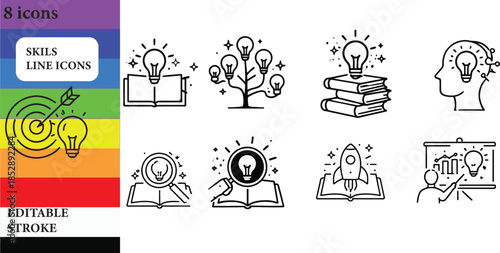 Collection of 8 icons, user reviews, review symbol and more line icons