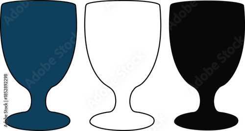 Three Wine Glasses in Different Colors Isolated on White Background