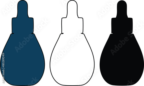 Medical Dropper Bottles in Various Colors Isolated on White Background