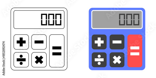 Calculator icon set isolated on a clean background, modern minimal flat symbols for math, finance, accounting, and business calculations, perfect for apps, websites, and UI design.