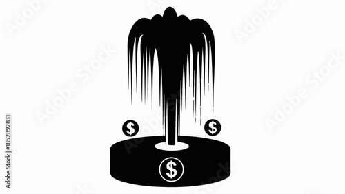 Symbolic fountain of wealth with dollar signs, representing financial prosperity and abundance.
