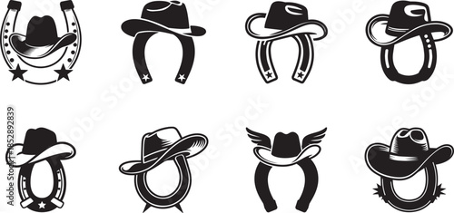 Horseshoe icons set black and white good luck symbol vector