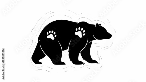 Bold black bear silhouette with white paw prints on its body, symbolizing nature and wildlife