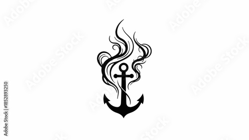 Anchor with flowing, fiery tendrils symbolizing maritime power and passion