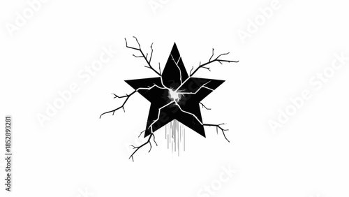 Cracked black star with thorny branches and bright light emanating from within.