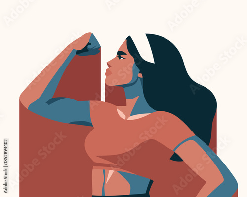 Strong woman flexing her muscles in a powerful pose