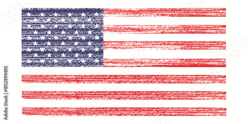 Old grunge vintage dirty faded shabby distressed American US national flag background illustration.