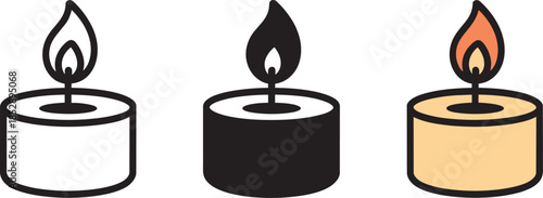 Candle icon set with outline, solid, and colorful design for warmth and ambiance