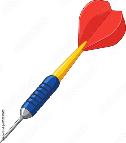 Cartoon Detailed Dart with Red Flights and Blue Barrel Illustration