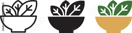 Salad bowl icon outline black and color on transparent background