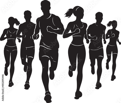 Running Group Training Silhouette Vector