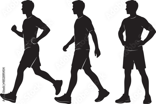 Runner Standing & Jogging Silhouette Vector