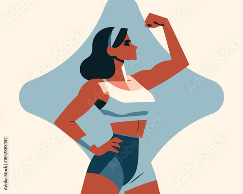 Strong woman flexing her muscles in a powerful pose confidently
