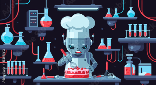 Chef Bear Baking Cake in Laboratory.