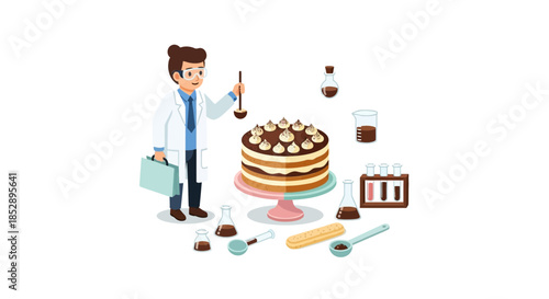 Chef Preparing Multi Layered Chocolate Cake.