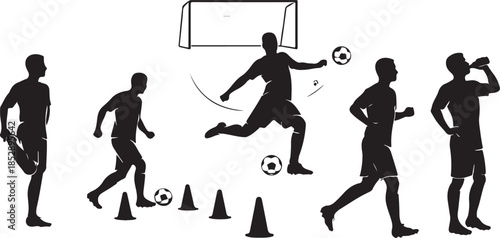 Soccer Training Practice Silhouette Vector