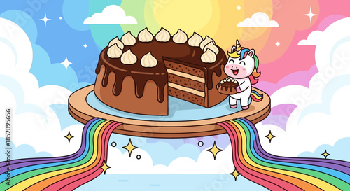 Chocolate Cake with Unicorn Decoration.