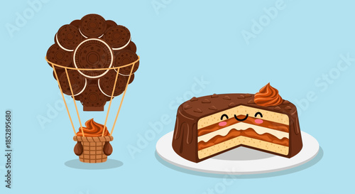 Chocolate Layer Cake and Muffin Hot Air Balloon.