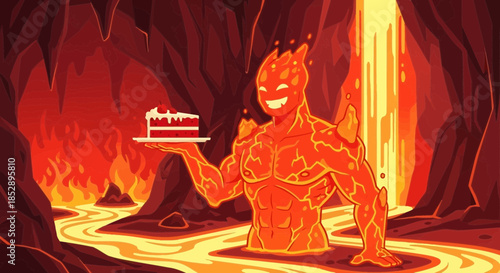 Devil Character Holding Wedding Cake Illustration.