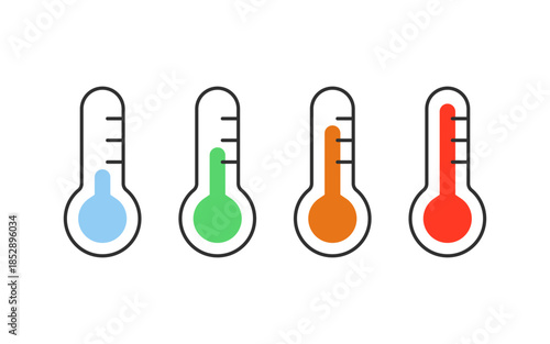 Thermometer with meter levels displaying hot and cold temperatures set. Minimalistic design for temperature regulation and climate control concept. Vector illustration