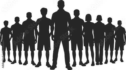 Group of people silhouettes standing together representing teamwork leadership diversity unity community isolated on white background business social concept