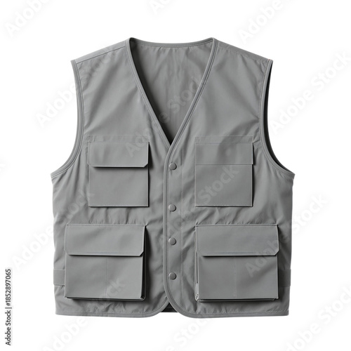 Gray Utility Vest with Multiple Cargo Pockets