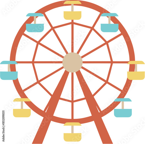 Simple Flat Style Ferris Wheel Fairground Attraction Amusement Park Illustration