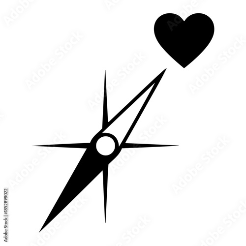 Compass needle pointing to a heart north vector illustration follow your heart concept