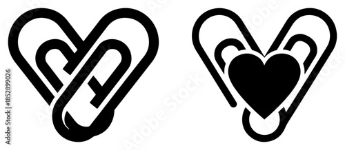 Paperclips shaped like hearts office stationery vector illustration logo symbol set black and white