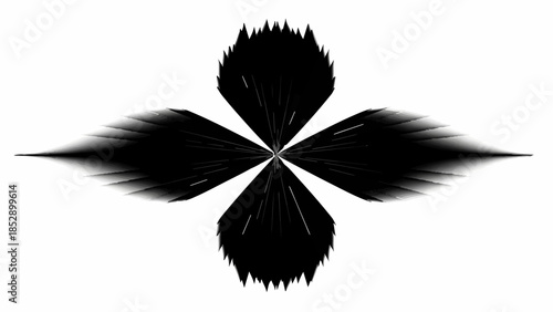 Abstract black symmetrical pattern radiating outwards on a white background