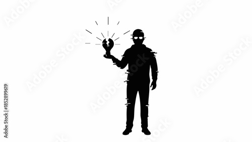 Mysterious silhouette holding a glowing orb with radiating light, symbolizing innovation and discovery.